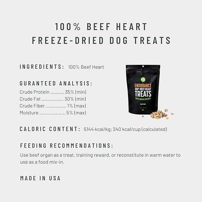 Get Joy Freeze Dried Superfood 100% Beef Heart Dog Treats, 4 Ounce Bag (Pack of 3), Single Ingredient Organ Meat, High Protein, Heart Health, Energy, Grain Free, Gluten Free, Made in USA