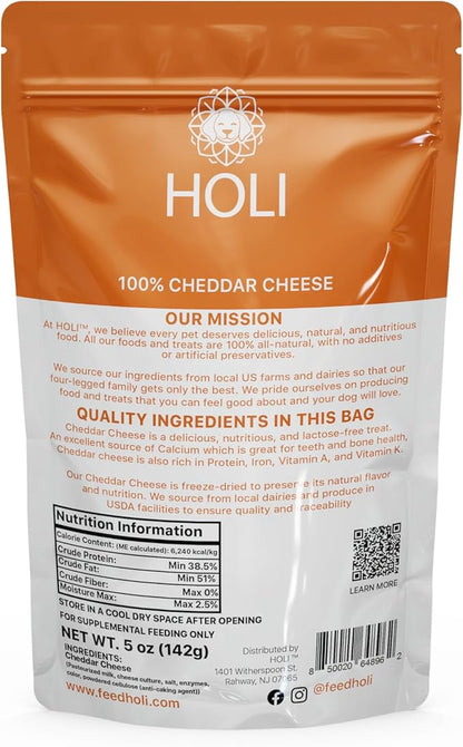 HOLI Freeze Dried Cheddar Cheese Dog Treats - 100% All Natural - Human Grade, Single Ingredient, Lactose Free - Grain Free, Gluten Free, Soy Free – (5 Ounce)