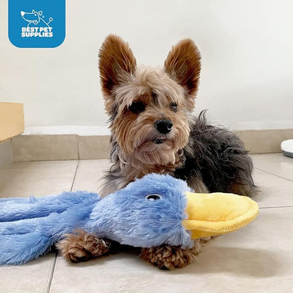 Best Pet Supplies Crinkle Dog Toy for Small, Medium, and Large Breeds, Cute No Stuffing Duck with Soft Squeaker, Fun for Indoor Puppies and Senior Pups, Plush No Mess Chew and Play - Yellow,Blue,Pink