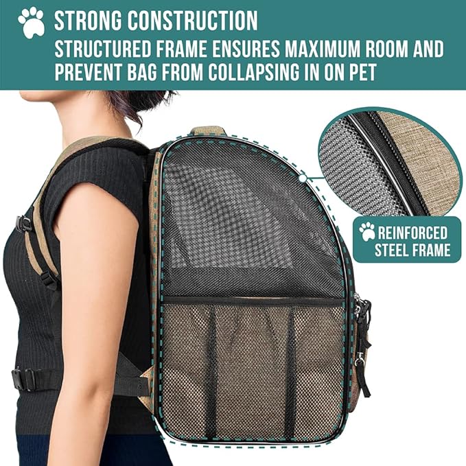 PetAmi Dog Backpack Carrier for Small Large Cat, Pet, Puppy, Ventilated Pet Hiking Backpack Travel Bag, Airline Approved Cat Backpack Carrier, Camping Biking Dog Bag Up to 18lbs Pet, Taupe