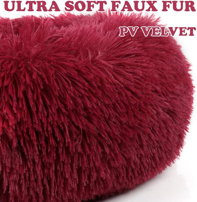 otoez Kitten Puppy Bed Extra Small XS Round Dog Cat Beds Anti Anxiety Plush Pet Calming Donut Bed with Non-Slip Waterproof Bottom (15.7", Dark