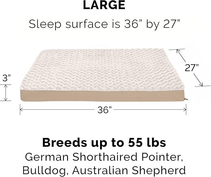 Furhaven Replacement Dog Bed Cover Ultra Plush Faux Fur & Suede Mattress, Machine Washable - Cream, Large