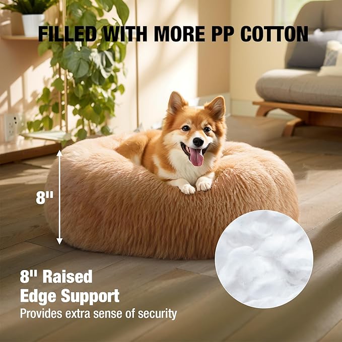 Veehoo Calming Dog Bed for Medium Small Dog 25 lbs 23", Beige