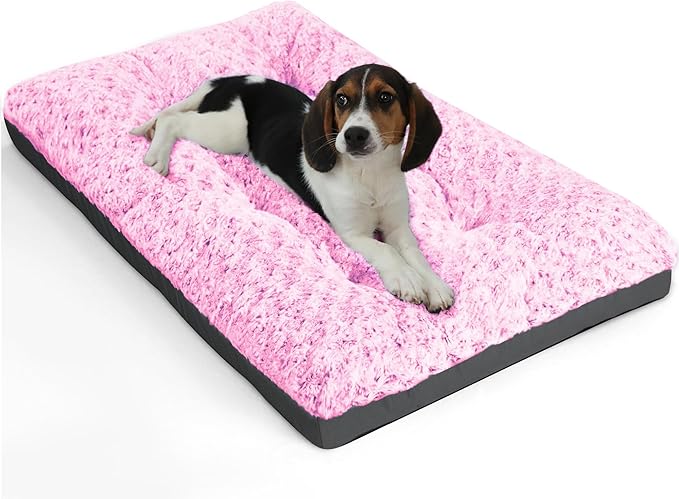POCBLUE Deluxe Washable Dog Bed for Small Dogs Dog Crate Mat 24 inch Comfy Fluffy Kennel Pad Anti-Slip for Dogs Up to 25 lbs 24" x 17", Pink