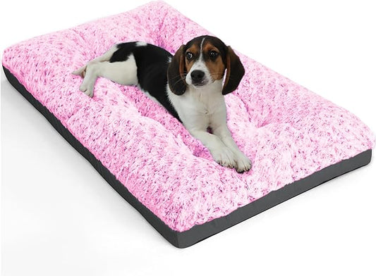 POCBLUE Deluxe Washable Dog Bed for Small Dogs Dog Crate Mat 24 inch Comfy Fluffy Kennel Pad Anti-Slip for Dogs Up to 25 lbs 24" x 17", Pink