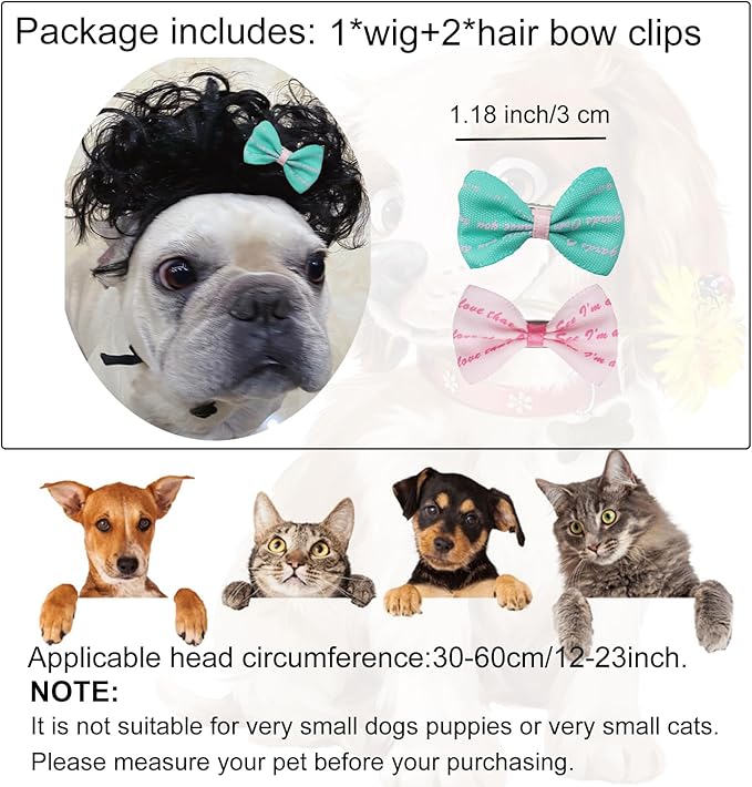 Funny Dog Wig Pet Costumes, Cat Costume Synthetic Hairpiece Cosplay Wigs, Headwear for Halloween Christmas Festivals Party Decor, Fancy Dress,Average Size for Most Dog Cat,Black Curly