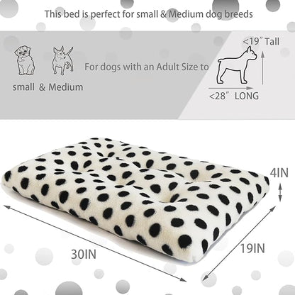 30 Inch Crate Pad for Medium Dogs Washable Dog Crate Pad 30x19 Anti-Slip Crate Bed Medium Dog Crate Bed, White with Black Dots