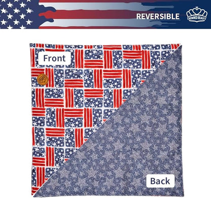 CROWNED BEAUTY 4th of July Patriotic Dog Bandanas Reversible Large 2 Pack DB121-L