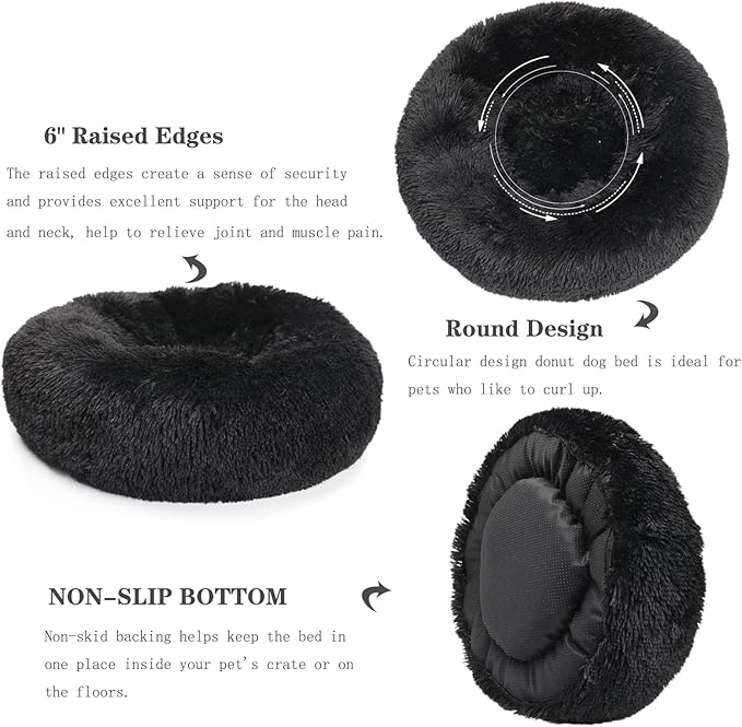 Black Dog Bed for Small Dogs Washble Calming 23 Inch