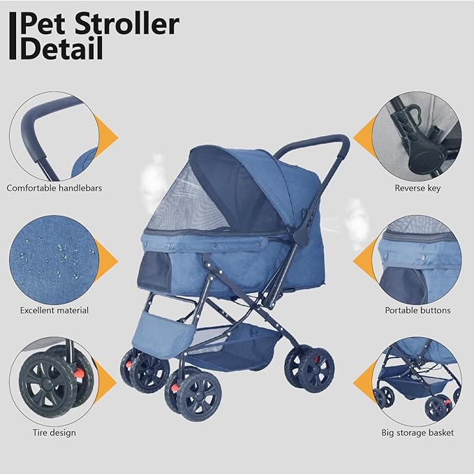 Reversible Handlebar Pet Stroller for Medium Dogs 360 Rotating 2 Security
