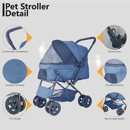 Reversible Handlebar Pet Stroller for Medium Dogs 360 Rotating 2 Security
