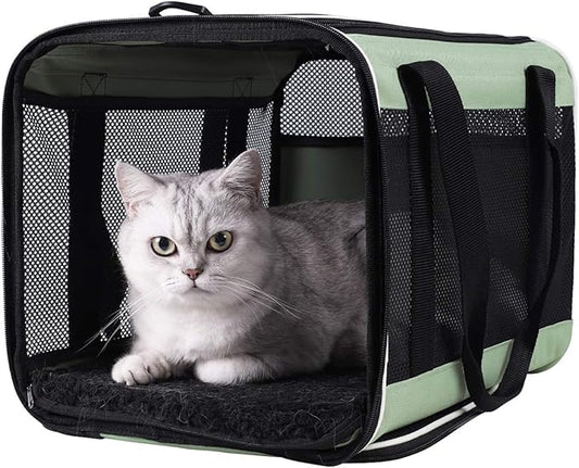 petisfam Easy Load Pet Carrier for Large, Medium Cats, 2 Cats and Small Dogs with Comfy Bed. Easy to Get Cat in, Escape Proof, Easy Storage, Washable, Safe and Comfortable for Vet Visit and Car Ride