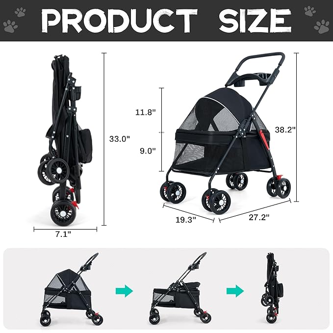 Pet Stroller 4 Wheels Dog Cat Stroller