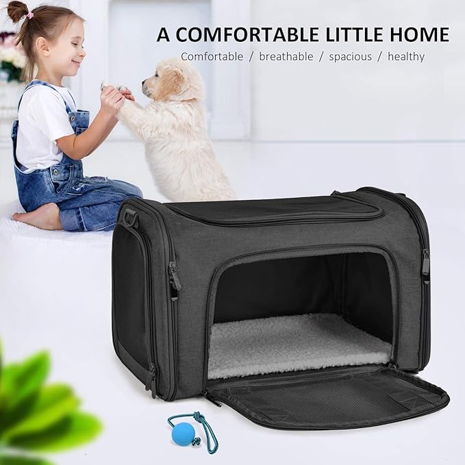 Henkelion Large Soft Sided Cat and Pet Carrier for Cats and Puppies up to 25Lbs - Collapsible, Waterproof Travel Carrier - Black