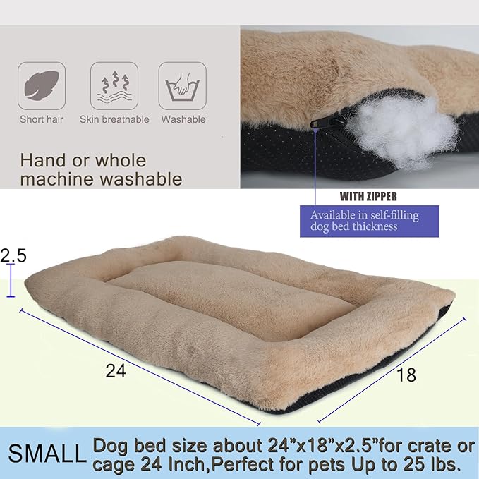 24 Inch Dog Crate Bed for Small Dogs Fit Metal Dog Crates,Ultra Soft Dog Bed for Crate 24x18 Washable with Anti-Slip Bottom,Pet Kennel Pad Mat for 24 Inch Cage Flat Puppy Mattress,Light Brown