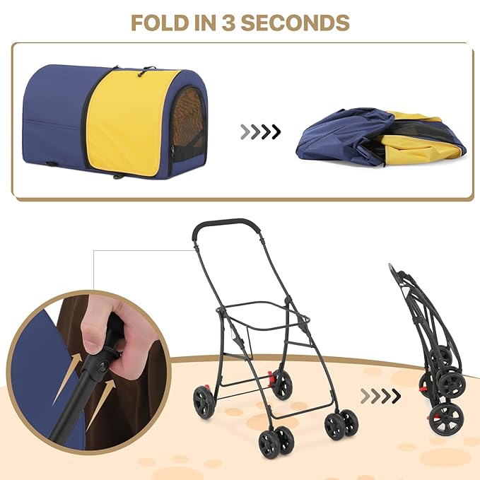 MoNiBloom Double Dog Stroller with Detachable Carrier Bags Large 4 Wheels Foldable Jogger for Small and Medium Dog Cats