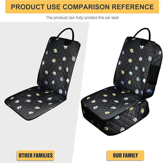 Riakrum Dog Car Seat Cover for Front Durable Colored Paw Prints Waterproof Protector Against Dirt Scratch Proof Non Slip Padded Quilted Front Seat Covers for Dog for Cars