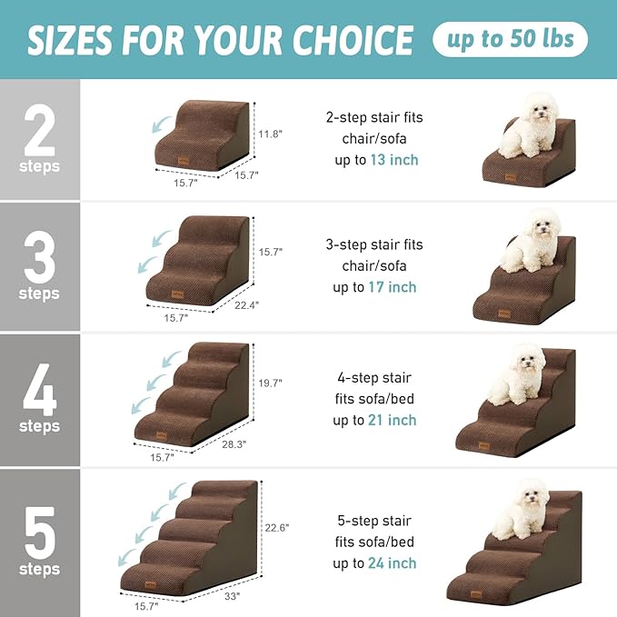 Dog Stairs for High Bed 23" H 15.7x33x22.6in, Brown, 5 Tiers