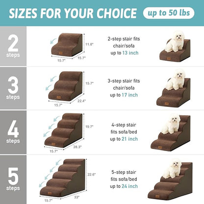 Dog Stairs for High Bed 23" H 15.7x33x22.6in, Brown, 5 Tiers