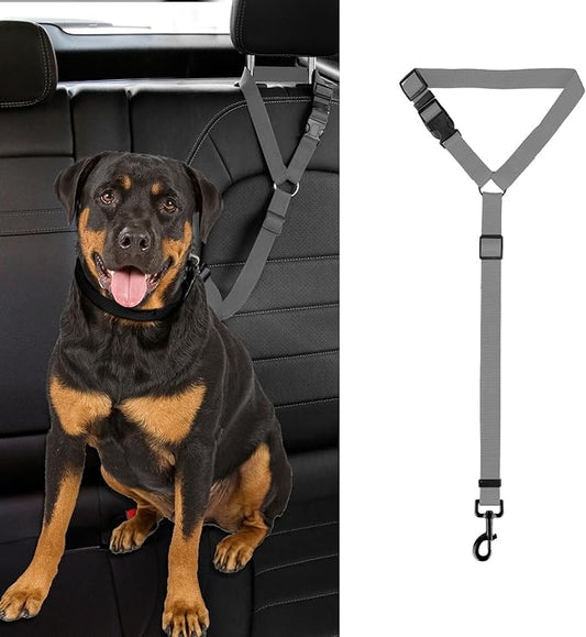 Dog Cat Safety Seat Belt Strap Car Headrest Restraint Adjustable Nylon Fabric Dog Restraints Vehicle Seatbelts Harness (Gray)