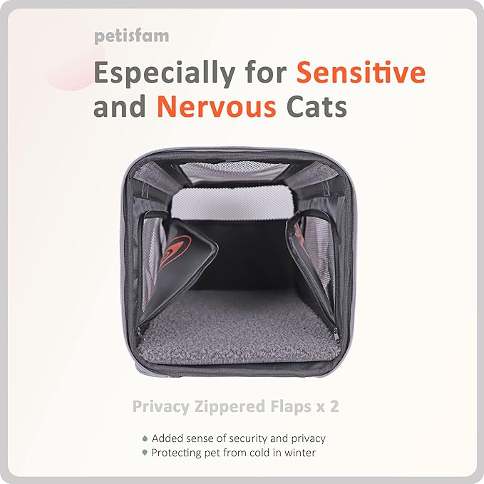 petisfam Soft Large Cat Carrier with Privacy Zipped Flaps for Sensitive and Nervous Cats