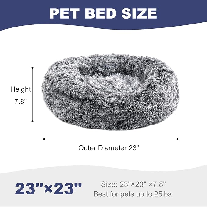 Aurako Cat Bed Dog Bed Round Cushion Pet 23" Black