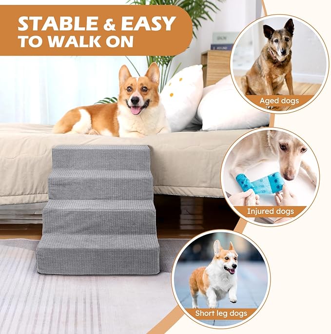 Heeyoo Dog Stairs for Small Dogs 4-Step Dog 18" High
