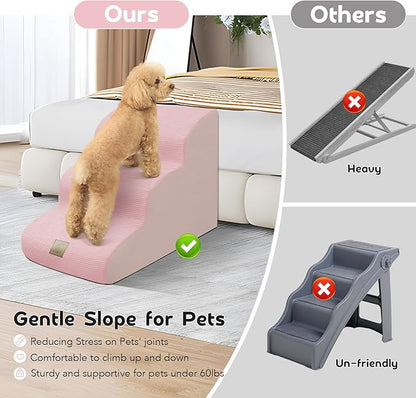 Mestuel 3-Tiers Foam Dog Stairs for Couch Sofa Bed 60 lbs,