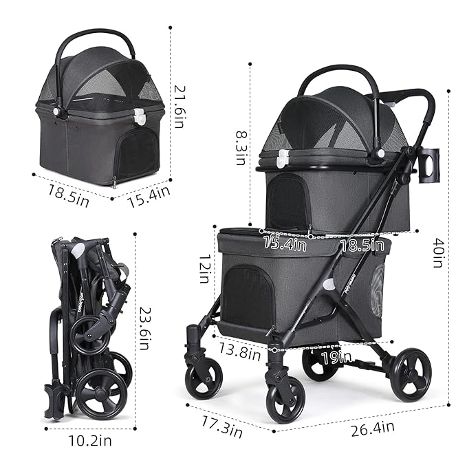 T1 Double Pet Stroller for 2 Small Dogs