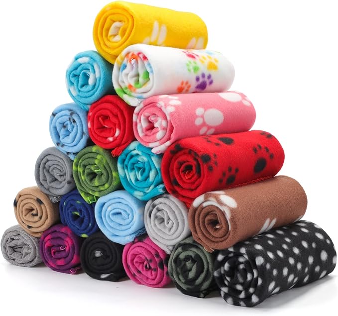 Eccliy 20 Pcs Puppy Blanket Pet Blanket Soft Fleece Dog Blankets Doggie Blanket Warm Felt Throw Blanket Sleep Mat Bed Covers Small Blankets for Puppy Pet Dogs Cat 20 Styles (Paw,23.6 x 27.6 Inch)