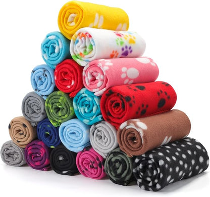 Eccliy 20 Pcs Puppy Blanket Pet Blanket Soft Fleece Dog Blankets Doggie Blanket Warm Felt Throw Blanket Sleep Mat Bed Covers Small Blankets for Puppy Pet Dogs Cat 20 Styles (Paw,23.6 x 27.6 Inch)