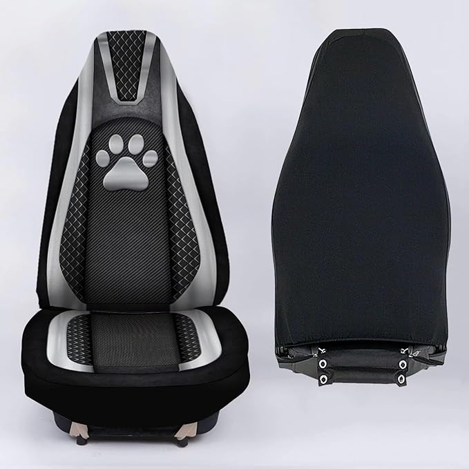 Paw Checkered Stripe Pattern Bucket Seats Protector 2 for