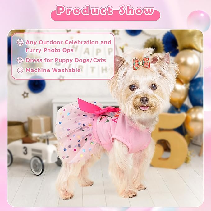 Dog Birthday Dress Birthday Hats Set Dog Clothes for Small Dogs Girl Puppy Birthday Princess Dresses Pet Cat Birthday Outfit (Birthday Dress