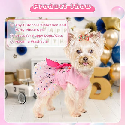 Dog Birthday Dress Birthday Hats Set Dog Clothes for Small Dogs Girl Puppy Birthday Princess Dresses Pet Cat Birthday Outfit (Birthday Dress