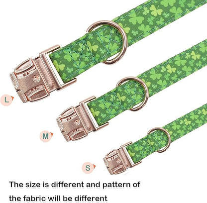 Cotton Dog Collar Metal Buckle Daisy Summer clover2, L(15-23in))