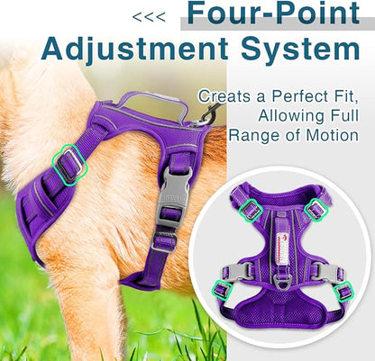 BARKBAY Dog Harness No Pull with ID Tag Pocket - Heavy Duty, Reflective, Easy Control for Large Dogs (Purple,S)