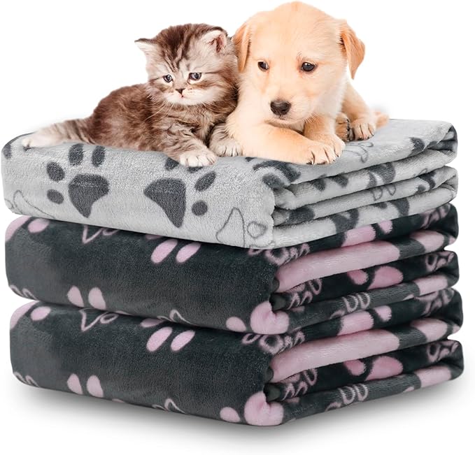 1 Pack 3 Dogs Blankets for Large Dogs, Dog Blankets for Medium Dogs Washable, Super Soft Fluffy Premium Fleece Pet Blanket Flannel Throw for Dog Puppy Cat Paw Dog Products, Grey, 41x31 inch