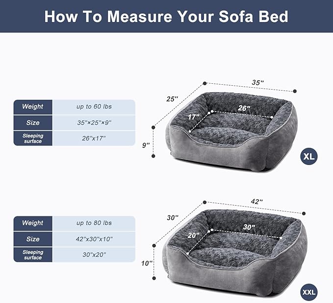 JOEJOY Rectangle Dog Bed for Large Medium Small Dogs Machine Washable Sleeping Dog Sofa Bed Non-Slip Bottom Breathable Soft Puppy Bed Durable Orthopedic Calming Pet Cuddler