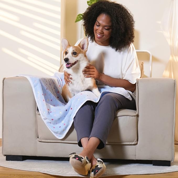 1 Pack 3 Blankets Super Soft Cute Dot Pattern Pet Blanket Flannel Throw for Dog Puppy Cat Blue/Purple/Grey Large