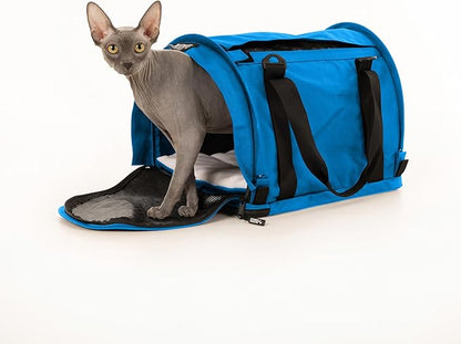 SturdiBag Pro 2.0 Pet Travel Carrier with Flexible Height for Cats and Dogs | Soft Sided Pet Carrier Bag with Safety Clips and Seatbelt Straps for Airplane or Car Travel | Medium, Blue Jay