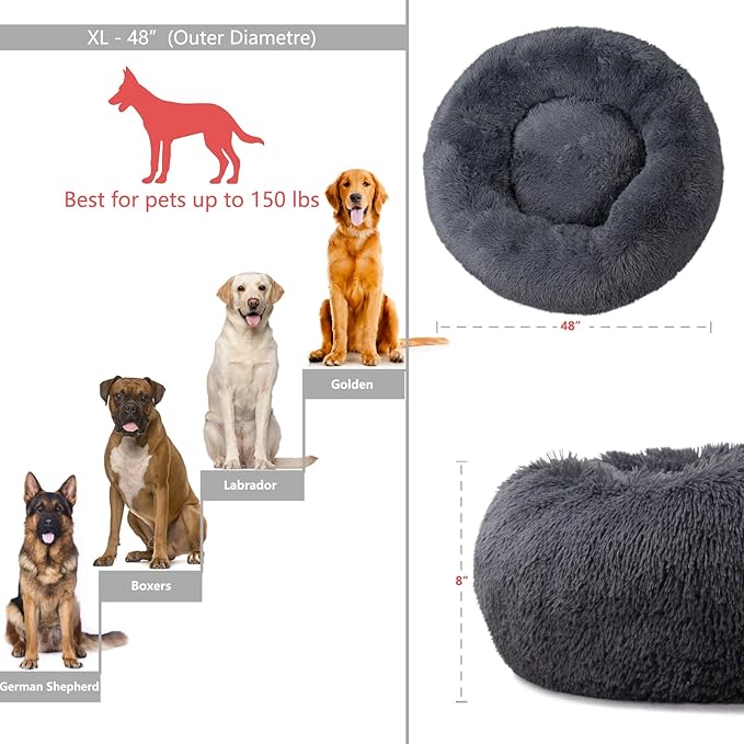 Dog Beds for Extra Large Dogs Calming Dog Bed Washable Fluffy Anti-Anxiety Round Pet Bed 45 Inches Detachable Dog Bed