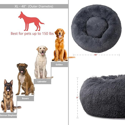 Dog Beds for Extra Large Dogs Calming Dog Bed Washable Fluffy Anti-Anxiety Round Pet Bed 45 Inches Detachable Dog Bed