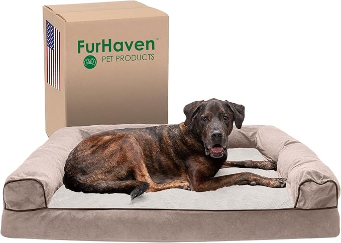 Furhaven Memory Foam Dog Bed for Large Dogs w/ Removable Bolsters & Washable Cover 125 lbs