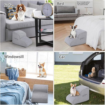 High Density Foam Dog Stairs Steps 13.7’’ Non-Slip 2-Tiers (Grey)