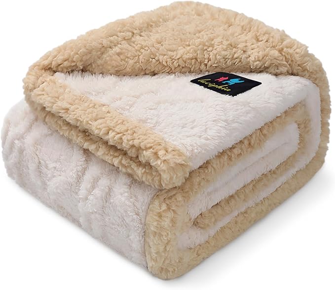 Waterproof Pet Blanket, Liquid Pee Proof Dog Blanket for Sofa Bed Couch, Reversible Sherpa Fleece Furniture Protector Cover for Small Medium Large Dogs Cats,Beige-Thicken Medium（57" x 40"）