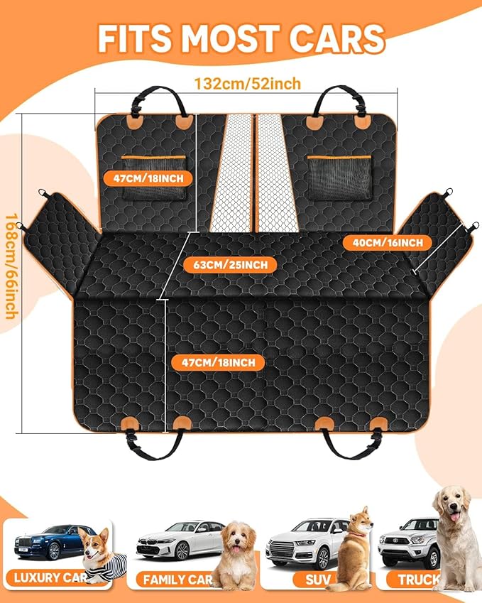 Victoper Back Seat Extender for Dogs 440 LB, 600D Heavy 2 Seatbelts, 100% Waterproof