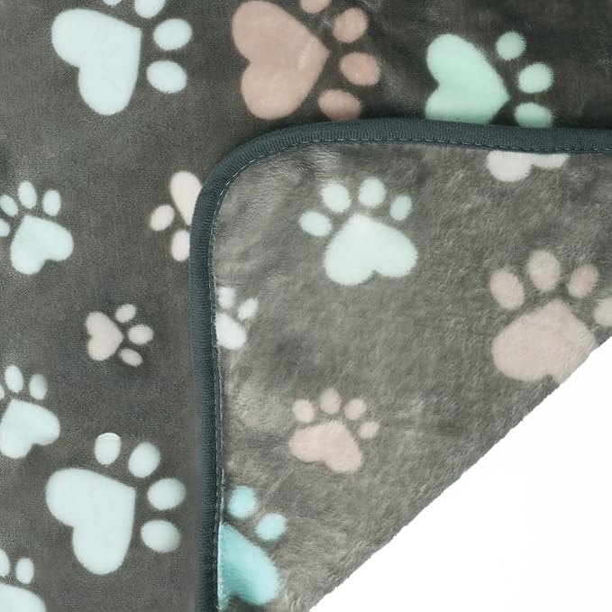 Luciphia 1 Pack 3 Blankets Fluffy Premium Fleece Pet Blanket Flannel Paw Printed Throw for Dog Cat(Medium 30x20'', Grey/Brown/Blue)