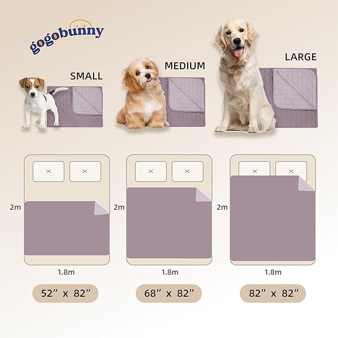 gogobunny 100% Double Sided Waterproof Dog Blanket Soft Pet Bed Cover Reversible Protect Furniture Couch Sofa Car for Puppy Large Dog Cat (Dark Sea Fog/Light Sea Fog 82x102 Inch 1))