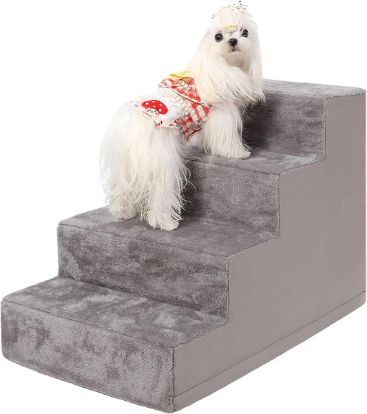 Dog Stairs for Small Dogs，18’’ 4-Step Pet Stairs for High Beds and Couches，Dog Steps with Non-Slip Bottom and High-Density Foam Indoor Outdoor