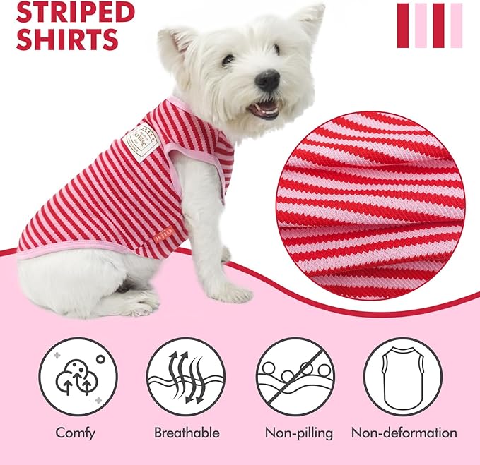 KYEESE 2Pack Dog Shirts Striped for Small Dogs Soft Stretchy Dog T-Shirts Lightweight Dog Tank Top Sleeveless Dog Vest Breathable Cat Shirt